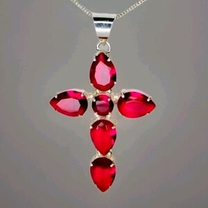 Garnet Spiritual Sterling Silver Plated Cross Pendant Necklace Christmas Gift